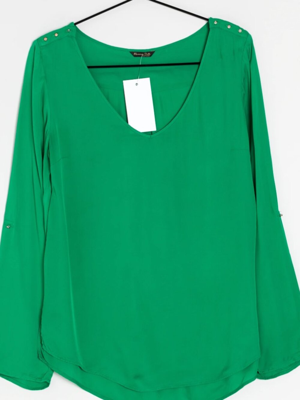 Massimo Dutti Emerald Green V-Neck Long Sleeve Blouse